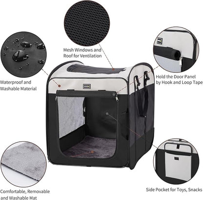 Dog Kennels and Crates for Medium Dogs, Portable Pop Up Indoor Pet Cage with Sturdy Wire Frame, Collapsible Travel Crate Soft Sided Cat Bag Escape Proof (Black, 28.0" L x 18.0" W x 22.0" H)