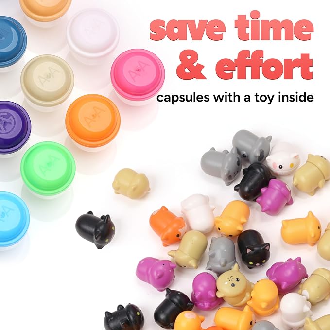 Farm Animal Figurine Toys in Capsule - 50 Pcs -1.1 Inch Plastic Capsules with Assorted Pets & Animals Mini Figurines for Kids - Easter Basket Stuffers - Toy Vending Machine Refill