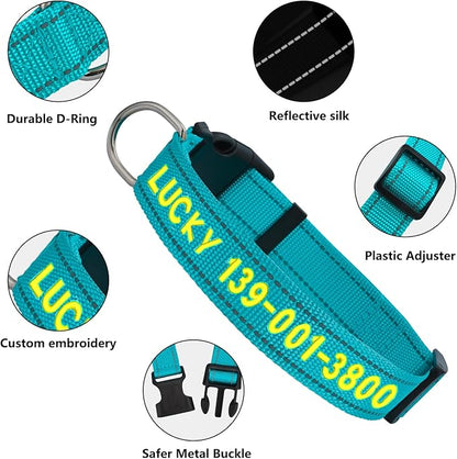 DIY Personalized Embroidered Dog Collar - Custom Hand-Stitched Name & Number, Reflective Adjustable Pet Collar for Small/Medium/Large Dogs & Cats, Durable Nylon with Steel D-Ring (Hotpink, Medium)