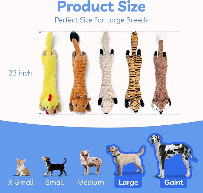 SHARLOVY Dog Squeaky Toys 5 Pack, Bubble Plush Puppy Teething Pet Toys, Crinkle No Stuffing Animals Dog Toy, Doggies Chew for Large Small Medium Breeds