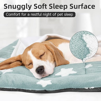 Mora Pets Dog Crate Pad Washable Puppy Dog Bed for Crate Flat Kennel Mat | Soft Dog Cat Bed Mat, Crate Pad for Dog Cages Cozy Sleeping Liner, Pet Pillow Cushion Medium Cute Star Anti Slip Blue 30 x 19