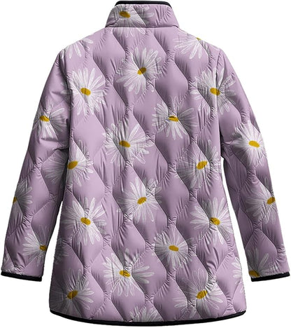 LIZALIG Women's Cropped Puffer Jacket Lightweight Floral Print Long Sleeve Padded Quilted Puffy Cardigan Coat