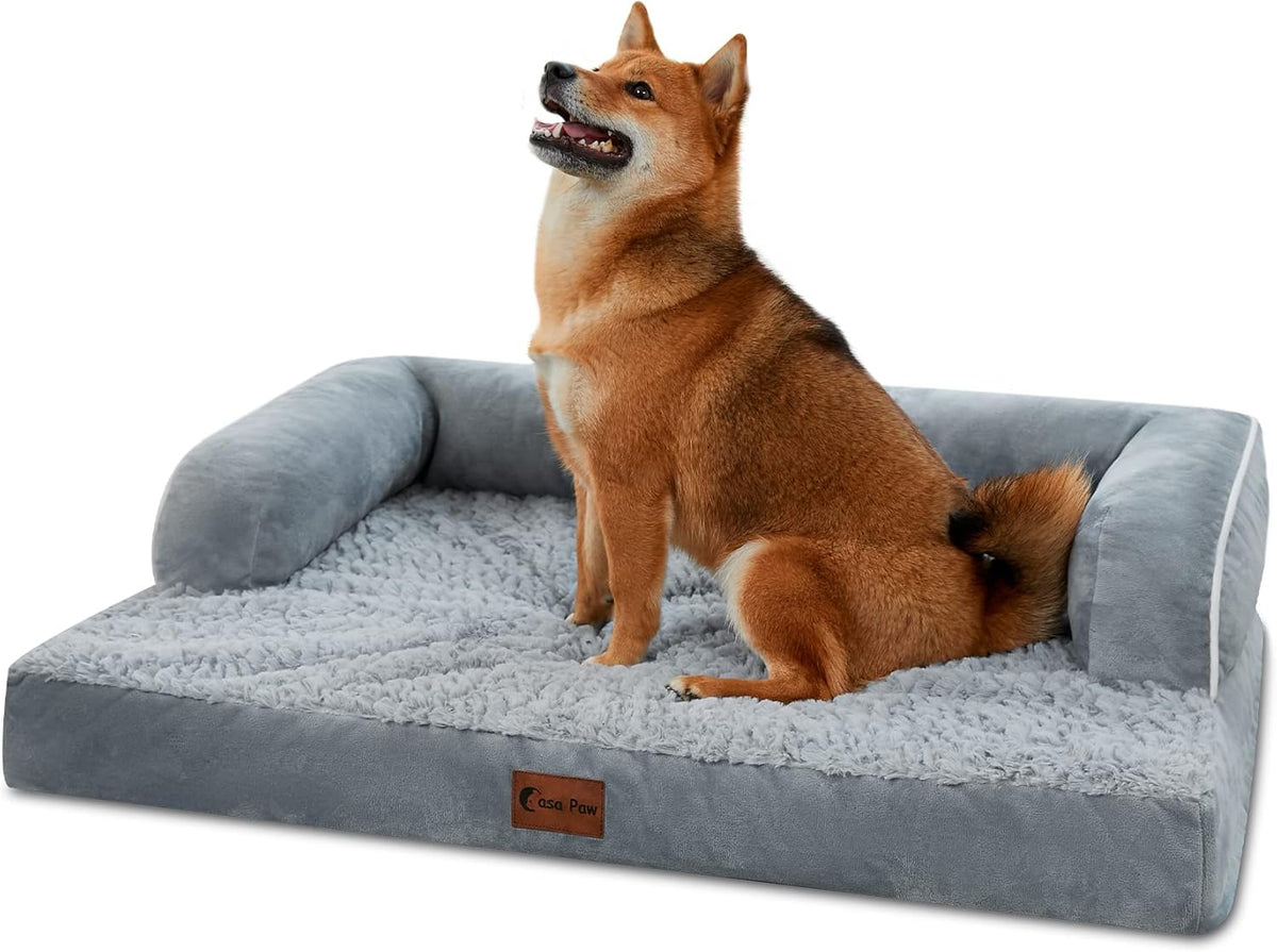 Orthopedic Dog Beds for Large Dogs, Waterproof Dogs Beds, Memory Foam Dog Couch Beds, Comfy Bolster Pet Beds with Removable Washable Cover, Nonskid Bottom (Large, Grey)