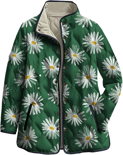LIZALIG Women's Cropped Puffer Jacket Lightweight Floral Print Long Sleeve Padded Quilted Puffy Cardigan Coat