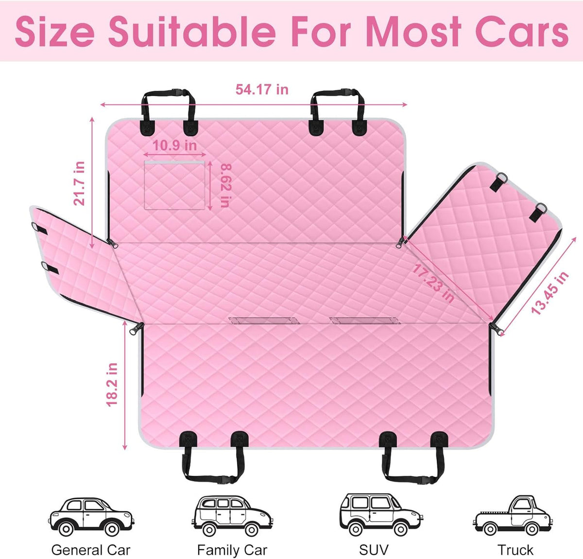 Waterproof Dog Car Seat Cover for Back Seat - Durable, Scratch Proof Pet Hammock with Nonslip Design & Storage Pockets, Fits Cars, SUVs, Trucks - S, Pink/Grey