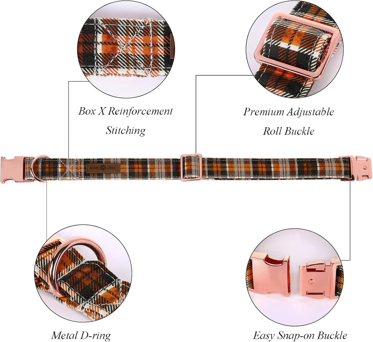 Lionet Paws Halloween Dog Collar with Bowtie - Cute Cotton Adjustable Fall Bowtie Dog Collar with Metal Buckle for Small Medium Large Dog Girl Boy Gift, M, Neck 13.5-22in