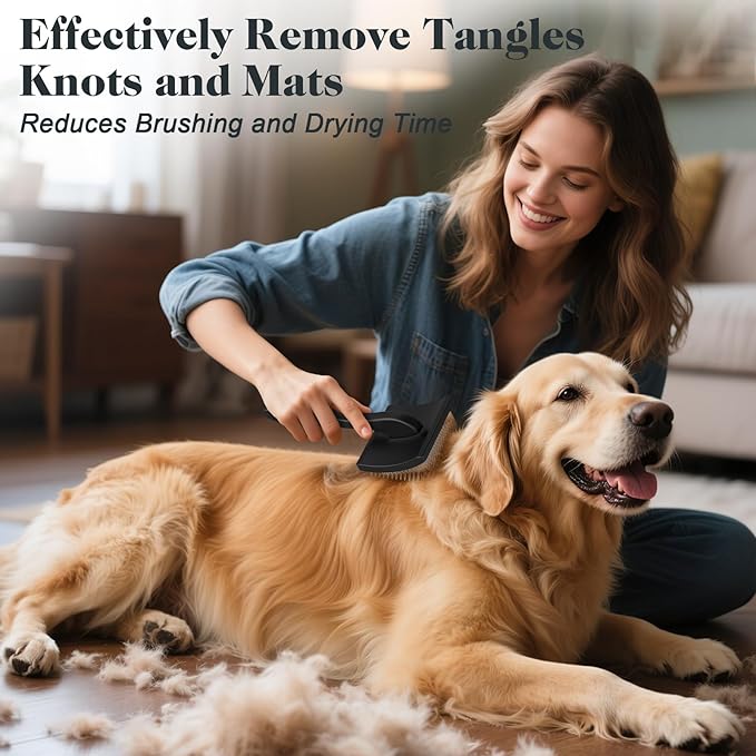 2PCS Slicker Brush for Dogs & Pet Comb,Professional Dog Grooming Brush (Goldendoodles,Poodles,Labradoodles) with Extra Long Pins to Effectively Remove Tangles, Knots and Mats (Black, Large)