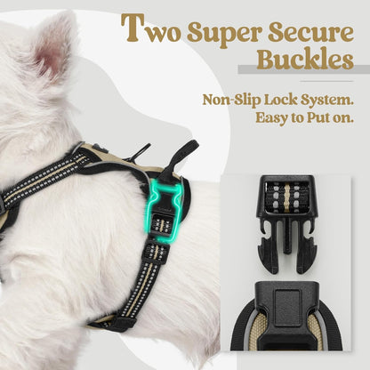rabbitgoo Dog Harness No Pull with 2 Leash Clips, Adjustable Soft Padded, Reflective Oxford No Choke Pet Vest with Easy Control Handle for Puppy, Beige, XS