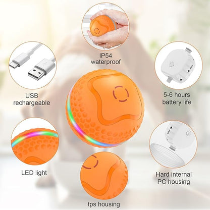 Interactive Dog Toys Ball, Automatic Rolling Balls Toy, Lively pet Ball for Medium/Large Dogs to Relieve Boredom, Activated Automatic Motion Dog Balls Toy with LED Flash, USB Rechargeable