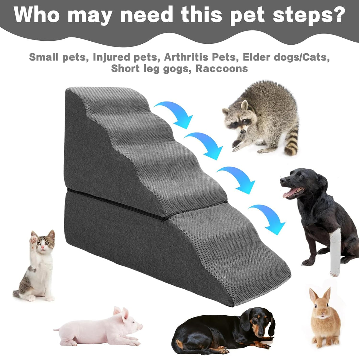 Dog Step Stairs for High Beds 30-36 inches Tall, 6-Step Doggy Steps for Puppies, 33D Foam Pet Stairs Steps for Small Meduim Dogs, Dog Ramp for Old Dogs/Cats, Dark Grey
