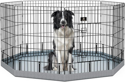PJYuCien Dog Playpen, 8 Panels 30’’H Dog Pens Indoor with Bottom Pad, Metal Foldable Pet Puppy Exercise Fence Crate Kennel, Better for Small Animals,Grey
