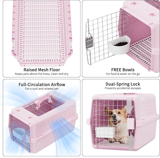 RIZZARI Pet Travel Carrier, 22" Hard Kennel for Cats & Small Dogs | Strong Wire Door,Comfortable Transport,Reliable Lock Design,Ventilated Side Panels,Lightweight Structure,Easy Daily Care