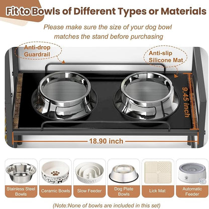 Lomivra Elevated Dog Bowls Stand for X-Large & Large Breed, 7 Adjustable Heights from 2"-22" Raised Dog Feeding Station with Toy Bin Basket, Lifted Dogs Food Bowl Holder Cabinet Pet Storage Organizer