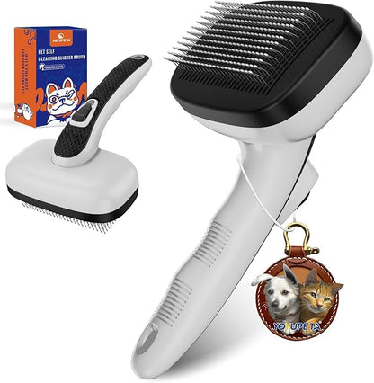 Dog Self Cleaning Slicker Brush for Shedding, Ideal for Short Long Haired Dogs, Including Cat. Removes Loose Fur, Undercoat, Mats, Tangled Hair. Suit for Large Medium Small Animal, Gray