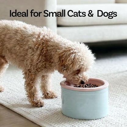 Hello Bowl Elevated Ceramic Cat Bowl with Stand, Raised Whisker-Friendly Feeding Bowl for Cats & Small Dogs, Patented Design, Made in Korea (Pink, Round Only/Wet)
