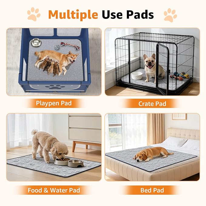 LOOBANI 2 Pack Extra Large Washable Pee Pads for Dogs 72"x72", Gray | Non-Slip Reusable Dog Mat, Super Absorbent & Waterproof Whelping Pads For Floor, Bed, Incontinence, Housebreak, Leak-Proof