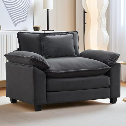 URRED Modular Sectional Sofa Comfy Cloud Couch, Modern Velvet Sofa Sleeper Deep Seat Couches with Ottoman/Pillows for Living Room (Dark Gray, 53'')