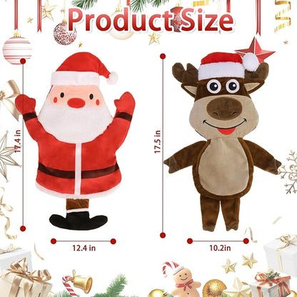 BINGPET Dog Squeaky Toys, 2 Pack No Stuffing Christmas Dog Toys, Reindeer & Santa Interactive Plush with Squeaky Ball and Crinkle Paper, Durable Holiday Fun for Small Medium Large Dogs