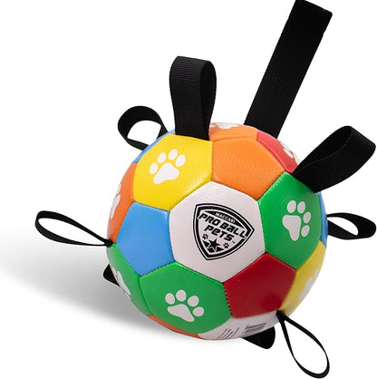 ProBall Pets Interactive Dog Soccer Ball with Grab Tabs - Floats on Water, Fetch & Training Toy for Small Medium Dogs, Herding Breeds - Waterproof Non-Toxic - 6" Multicolor
