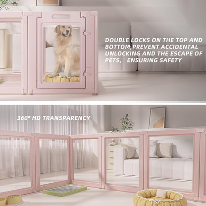 DIY Clear Acrylic Dog Playpen House,Quick Easy Assembly and Disassembly,Strong Floor Suction,Indoor and Outdoor Use,Easy Cleansing Puppy Fence (Skin Pink, 30.3" H, 8PCS)
