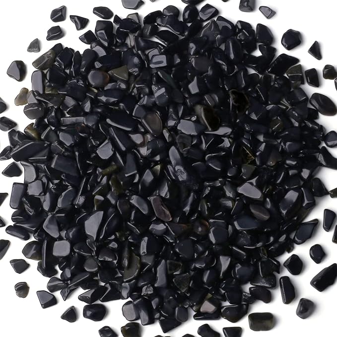 1lb Obsidian Aquarium Gravel Rocks Natural Tumbled Healing Crystal Chips Bulk Gemstones Tumbled Crushed Stones for Fountain Vase Filler Planters Decorative Fish Tank Potted Reiki Energy Balancing