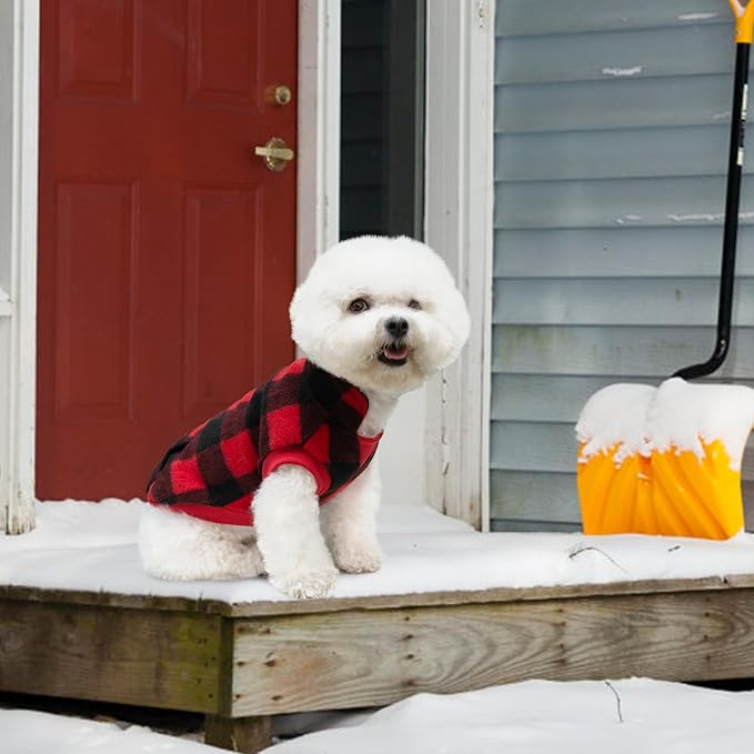 KOOLTAIL Small Dog Winter Jacket, Vest Sweater with Pocket, Leash Hole, Windproof, Red Plaid