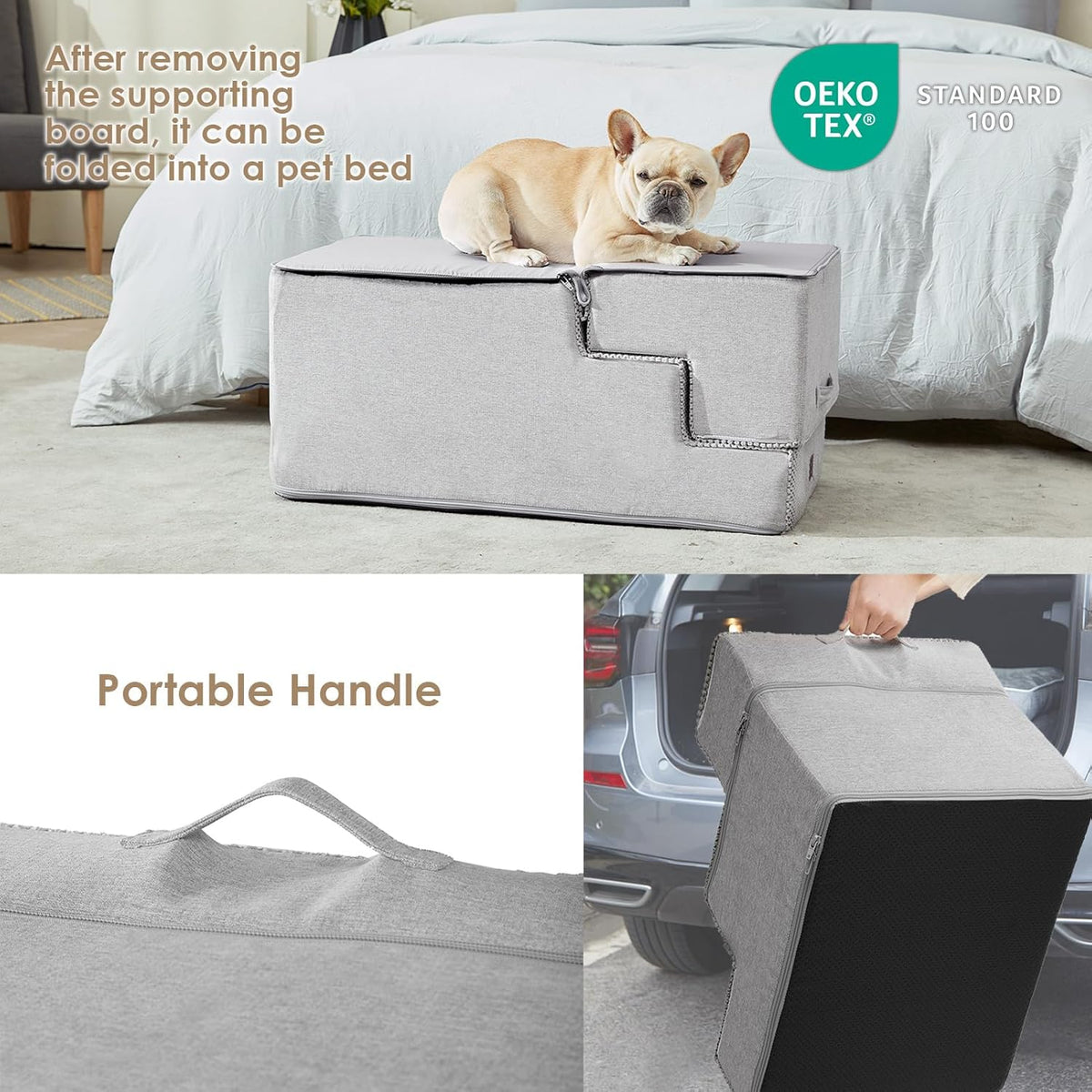 EHEYCIGA Dog Stairs for High Bed 22.5" H, 5-Step Dog Steps for Bed, Pet Steps for Small Dogs and Cats, Non-Slip Balanced Pet Ramp Indoor, Light Grey