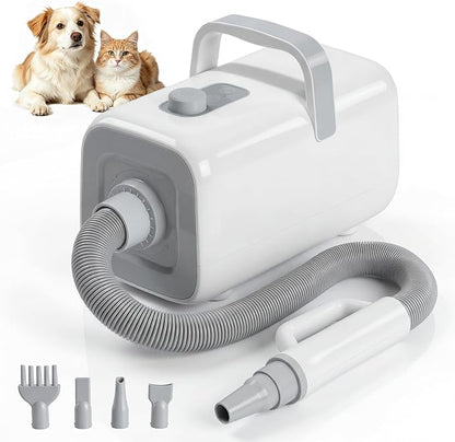 NEWBULIG Dog Hair Dryer with Heater for Grooming, High Velocity Speed | 1550W Dog Blow Dryer, Temperature Adjustable Dog Blower Grooming, White