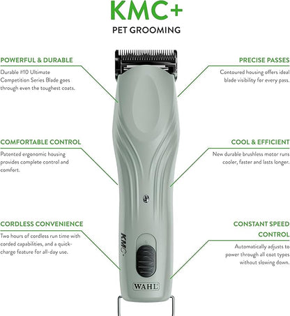 Wahl Professional Animal KMC+ 2-Speed Cordless Clipper (3025661) - Detachable Blade Pet & Dog Clipper Kit - Patented Ergonomic Housing Design - Sage