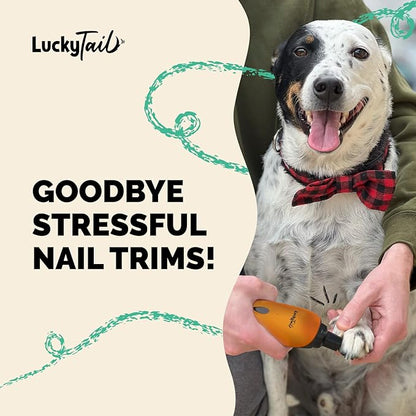 LuckyTail Pet Nail Grinder for Dogs and Cats - Super Quiet and Low Vibration Electric Dog Nail Grinder with 2 LED Lights - USB Rechargeable and Cordless - 2 Speeds - Small to Large Pets - Orange