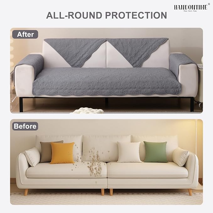 HANDONTIME Soft Cotton Sofa Cover Pet Friendly, Embroidery Elegant Pet Couch Cover, Jacquard Dog Couch Protector Washable for Sectional, Anti-Slip Dog Furniture Protector (Dusty Purple, 35.4" x82.7")