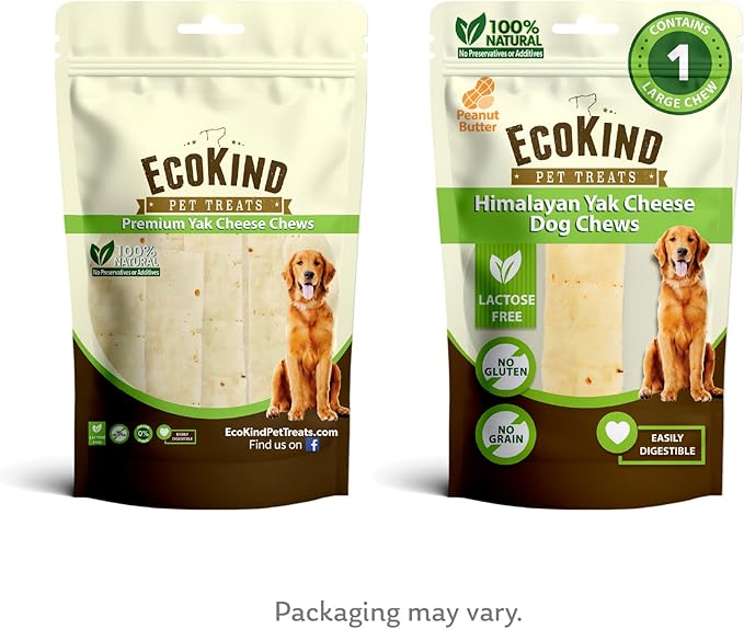 EcoKind Premium Gold Yak Cheese Himalayan Dog Chews, Dog Treats Large Breed, All Natural, High Protein Dog Chew, Peanut Butter, Large - 1 Chew