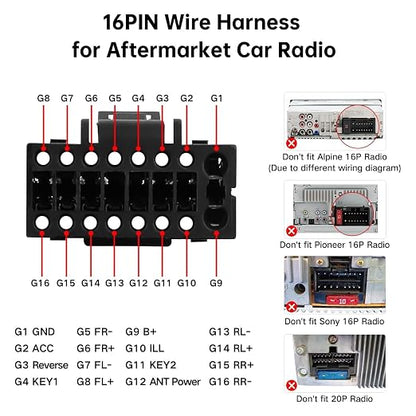 16pin Car Stereo Radio Power Retrofit Wiring Harness Adapter fits for Jeep Wrangler Cherokee Compass Grand Patriot Dodge Caliber Voyager Chrysler Sebring