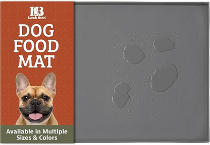 Leash Boss Raised-Edge Silicone Dog Food Mat - Waterproof Pet Mat for Dog Food & Water Bowls - Non-Slip Pet Placemat - Dishwasher-Safe Silicone Tray - 25 x 17 in, Gray