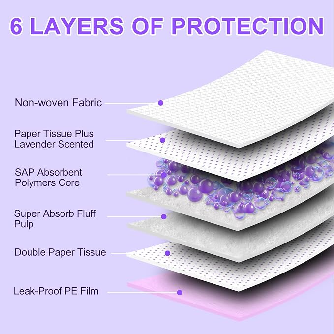 Boscute Lavender Scented Thicken 6 Layers Heavy Absorbent 30"x36" Pet Training Dog Pee Pads, Extra Large Polymer Leak-Proof Quick Dry Puppy Pee Pads, Disposable Pee Pads for Dogs Cats Rabbit 45Counts | Heavy Absorbent up to 7 Cups, Quick Dry, for Dogs ...