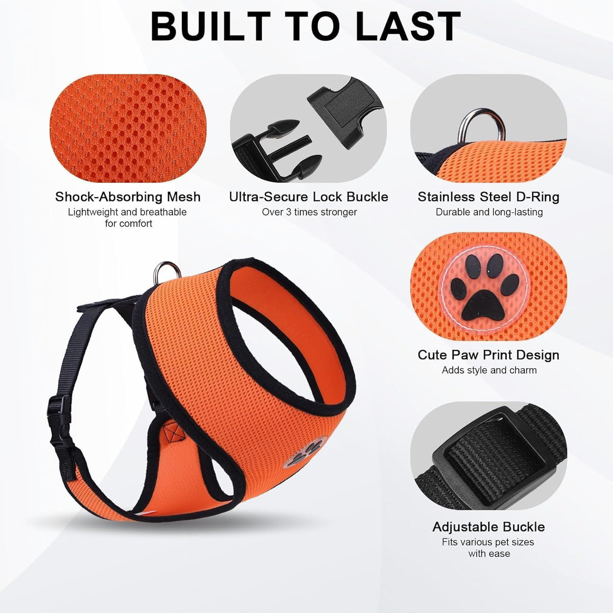 BINGPET No Pull Dog Harness, Soft Mesh Breathable All Weather Vest, Safety Protection Design, Durable Adjustable Step-in Easy Walk Dog Harness for Large Dogs (Orange, L)