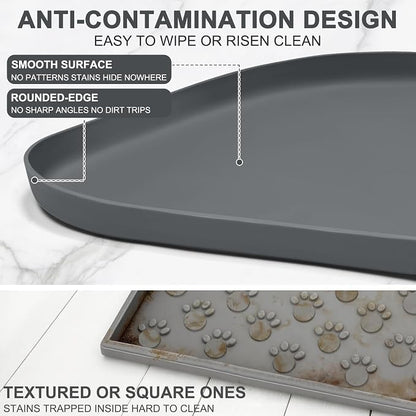 SMILOOL Waterproof Silicone Pet Food Mat with Raised Edge for Dog & Cat | 36" x 24" Non-Slip Large Pet Feeding Mats with Lip for Food & Water Bowl, Food Grade, Easy Cleaning, Dark Gray