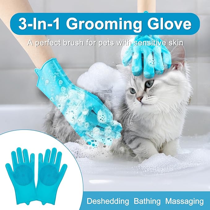 Enmaipet 4-in-1 Dog Grooming Brush,Dog Bath Brush Set,Adjustable Handle Shampoo Brush & Scrubber, Dog Grooming Gloves for Short & Long Haired Dogs & Cats