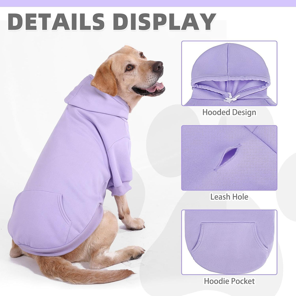 KOOLTAIL Basic Dog Hoodie - Soft & Warm Dog Hoodie Sweater with Leash Hole and Pocket, Pet Winter Coat, Cold Weather Clothes Sweatshirt for Small Medium Large Dogs Puppy Cat Boys Girls Lavender SM
