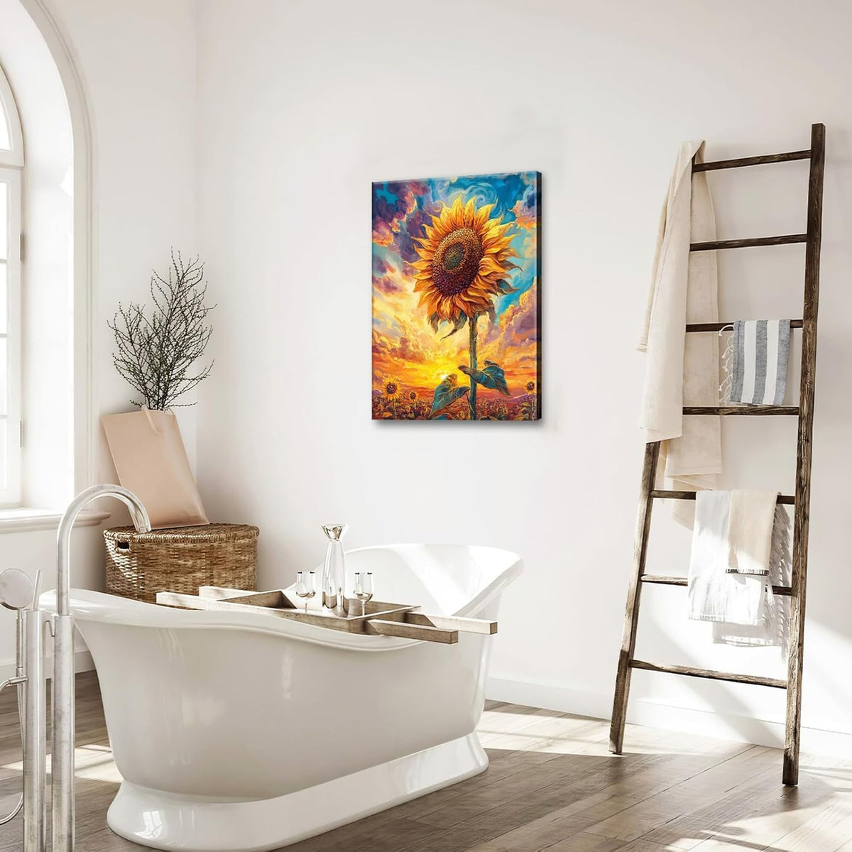 Sunflower Wall Art Canvas Yellow Floral Wall Decor Prints Framed Painting Pictures Gifts Artwork for Bathroom Bedroom Living Dining 16"x24"