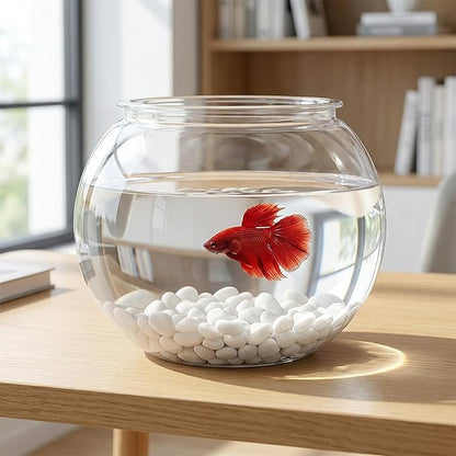 Beavorty Plastic Fish Bowl 0.5 Gallon Clear Spherical Aquarium Tank for Small Goldfish Betta Turtle Desktop Decor Mini Water Garden