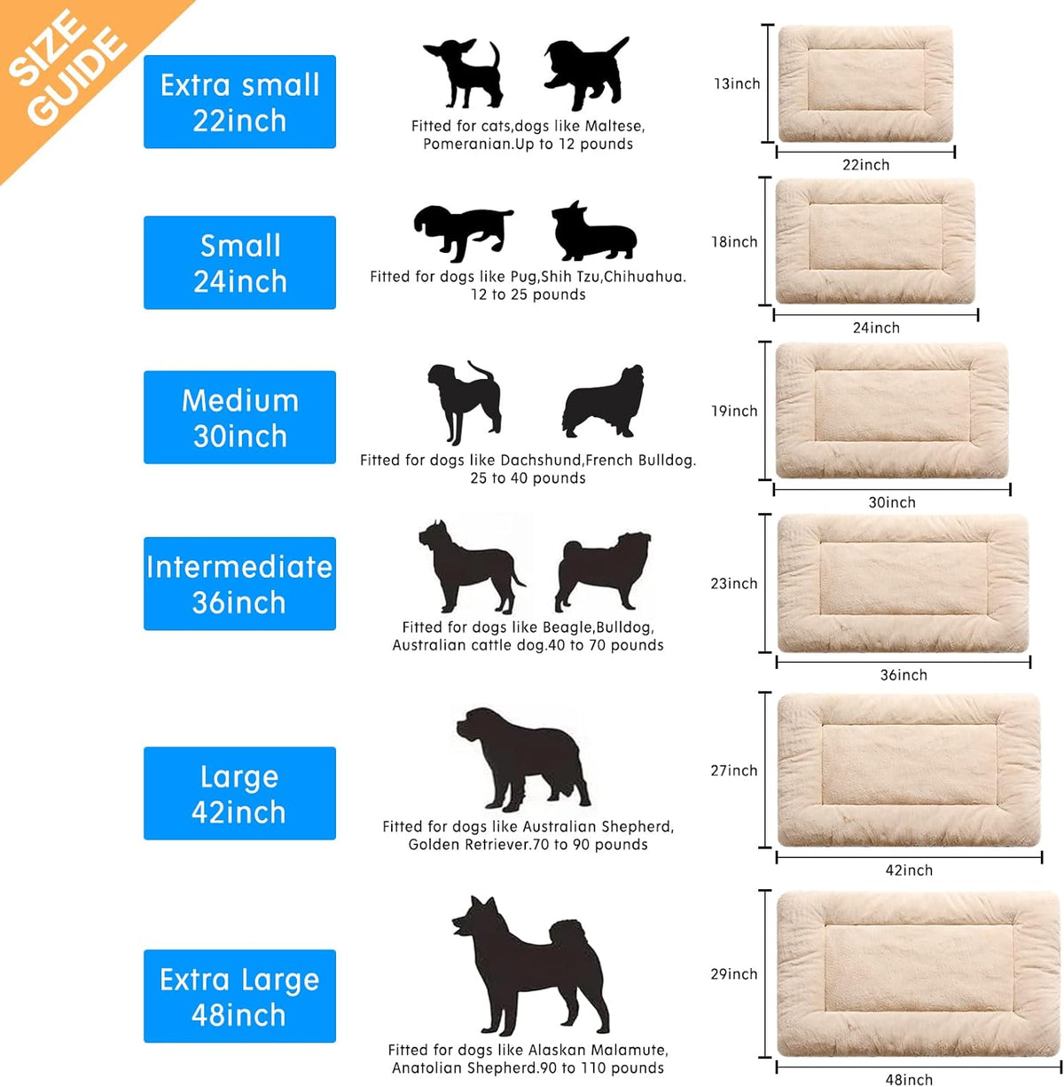 Dog Beds Crate Pad for Extra Small Dogs Ultra Soft Dog Crate Bed Washable & Anti-Slip Kennel Pad for Dogs Cozy Sleeping Mat,Cream 22inch