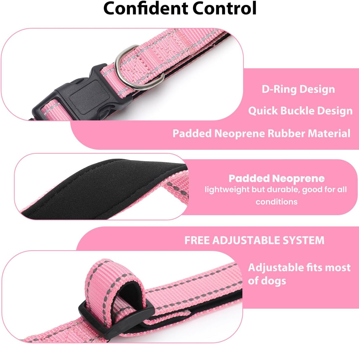 Reflective Dog Collar Padded with Soft Neoprene Breathable Quick Release Basic Dog Collars for Puppy Extra Small Dogs Pink Girl