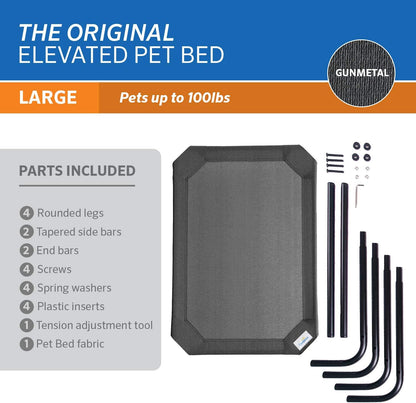 Coolaroo Original Elevated Dog Bed - Breathable Off-The-Ground Pet Bed with Cooling Fabric, Joint Relief & Moisture-Resistant Fabric, 100% Recyclable, Easy Clean, Gunmetal, Large