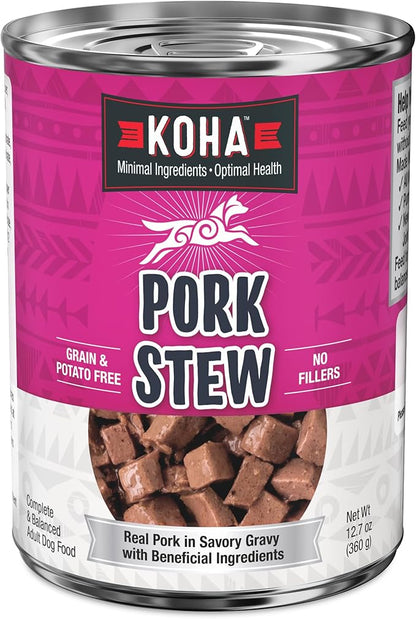 KOHA Minimal Ingredient Pork Stew for Dogs, High Protein Limited Ingredient Dog Food, 12.7oz Cans (Case of 12)