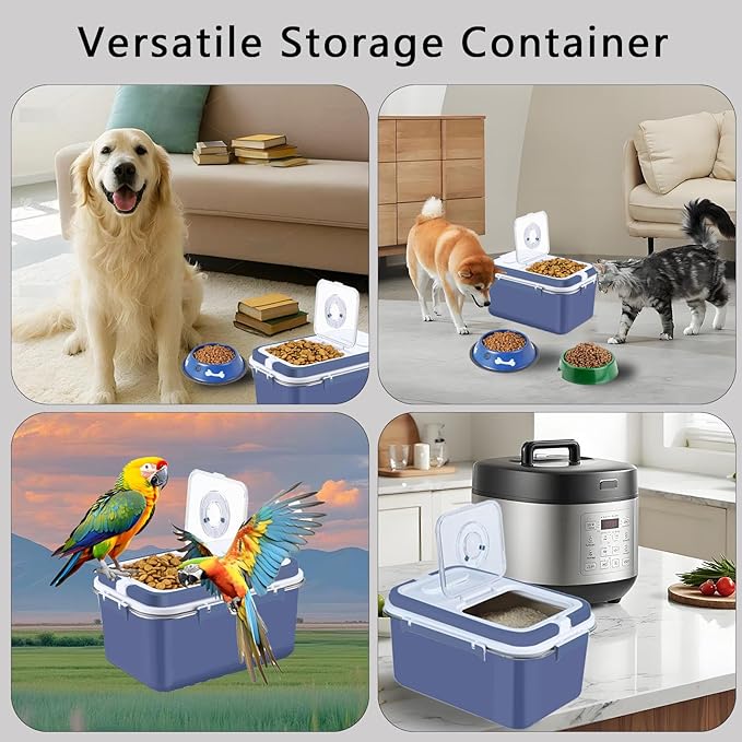 Sanbo Dog Food Storage Container Stainless Steel with Scoop, Airtight Pet Metal Food Storage Bin,Cat Food Canister,Storage Box with Date Tracker for Kitchen (Blue, 10L)