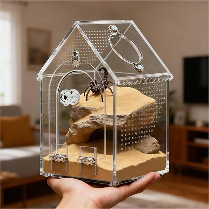 Jumping Spider Enclosure Kit，Pre-Assembled 8 * 5 * 5in Acrylic Tarantula Terrarium，Reptile Ventilated Habitat Accessories for Spider, Mantis, Snail, Frog, Hermit Crabs & Small Pets