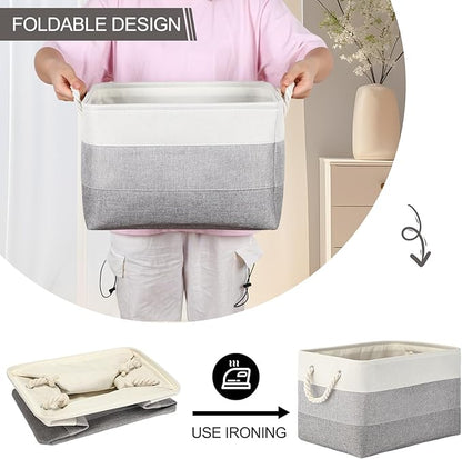 meekoo 8 Pack Collapsible Storage Bins Fabric Storage Bins Polyester Fabric Baskets with Handles Linen Closet Organizer for Shelf Home Closet Towels Toys(15 x 11 x 9.5 in,Mixed Gray)