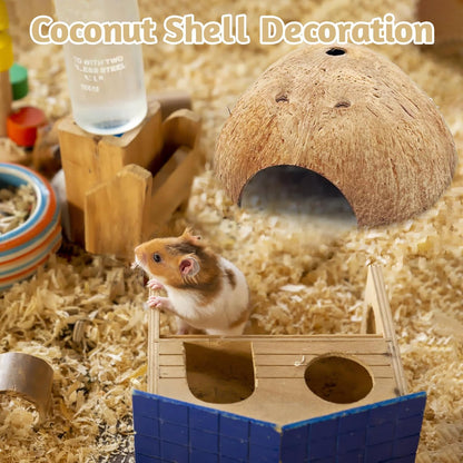 PINVNBY 4 PCS Natural Coconut Reptile Hideouts Lizard Coco Hut Hermit Crab Hut Aquarium Fish Hide Cave Spider Snail Climber Toys