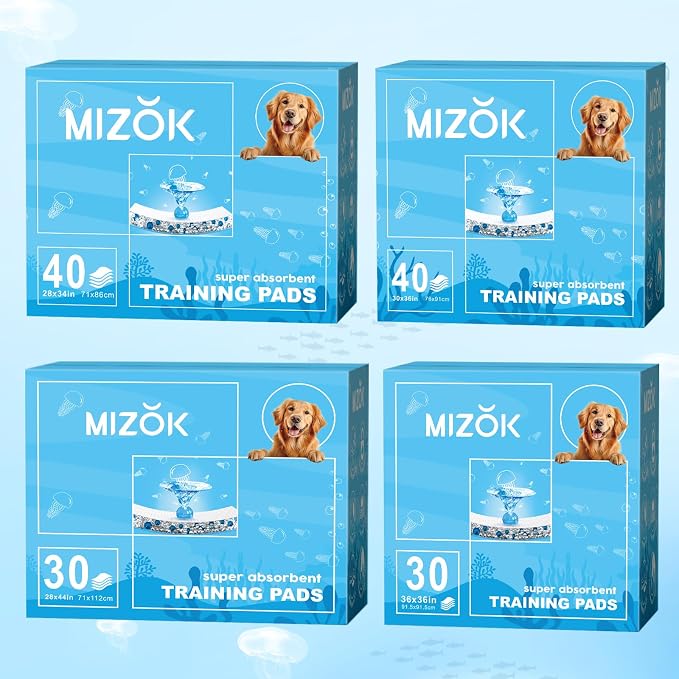 MIZOK XXL Pee Pads for Dogs Super Absorbent Extra Heavy Duty 28x44in 30Ct | Extra Long 28x44in Blue Dog Pads with Jellyfish Prints Feature Adhesive Tabs to Protect Floors for Long Bodied Dogs
